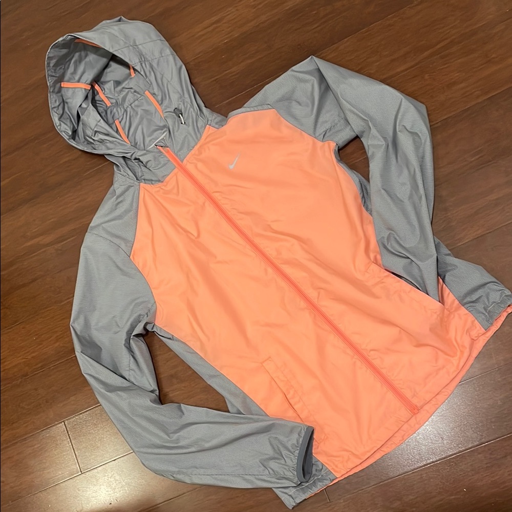 Nike Orange and Gray Running Jacket Hooded Lightweight